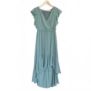 Altar'd State Ruffle High-Low Dress Green Women's Size M Romantic Girly Cottage